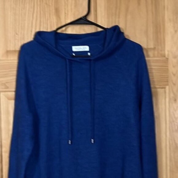 Rachel Zoe Blue Drawstring Hooded Sweater 100% ExtraFine Merino Wool - Picture 2 of 6